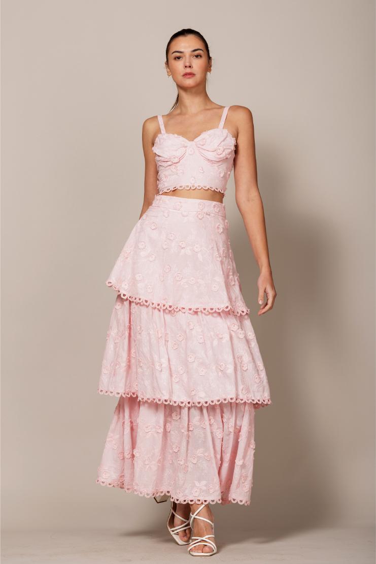 Angelica Eyelet Ruffled Crop and Maxi Skirt Set Sold Separately