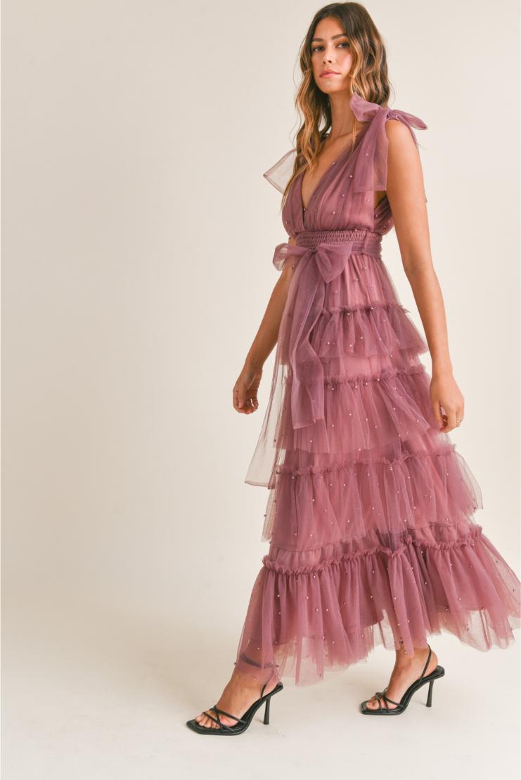 Carmella Tiered Tulle Maxi Dress - Plum – Pippa & Pearl