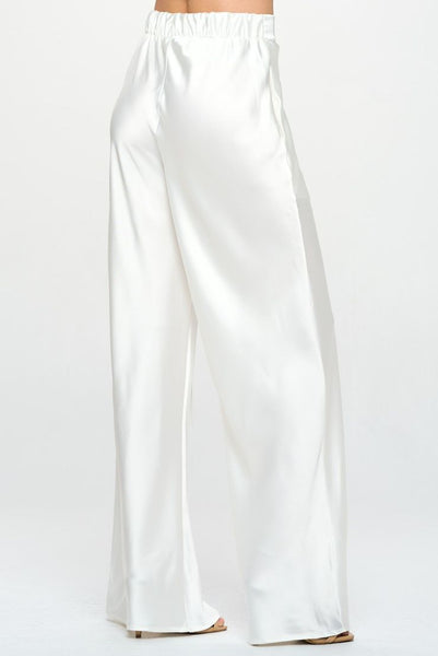 1960s White Cream Rayon Satin Wide Leg Pants Band Gold Adjustable Wais –  Breath Of the Earth