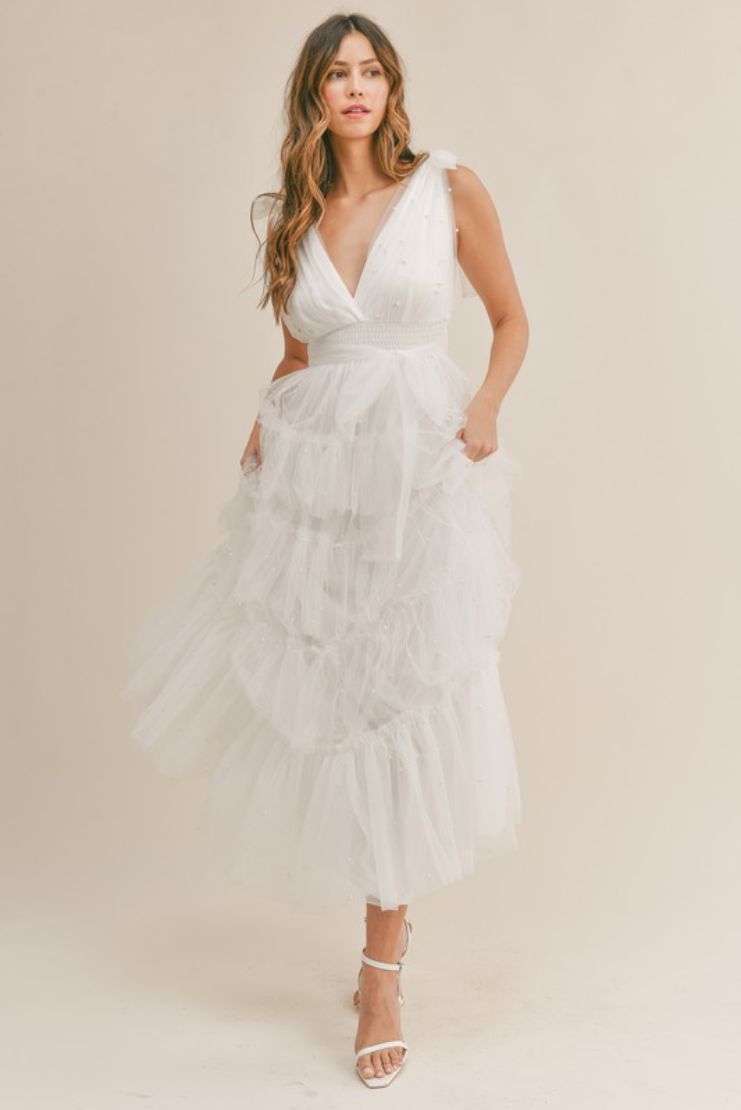 Carmella Tiered Tulle Maxi Dress - White – Pippa & Pearl