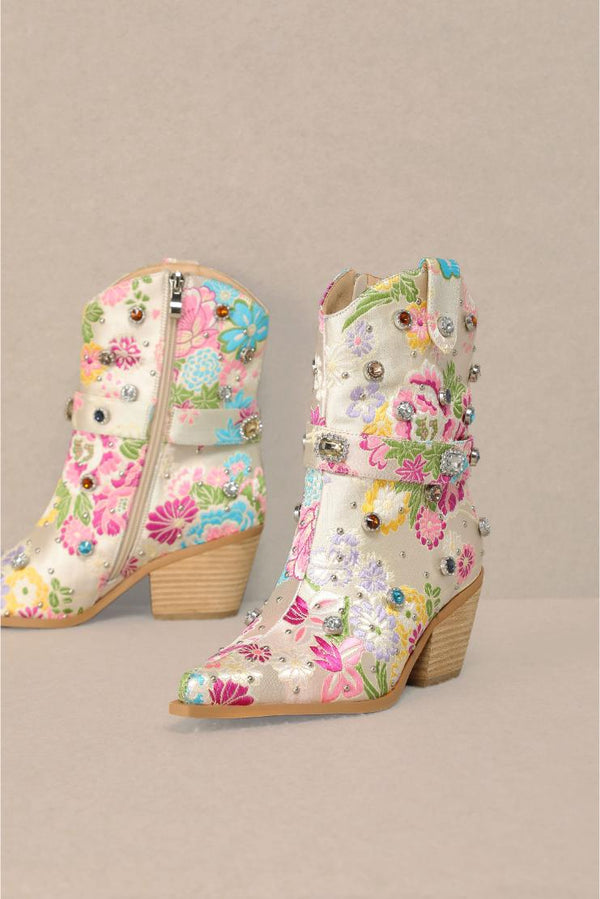 Florence Floral Rhinestone Embellished Cowgirl Boots