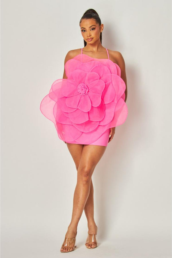 Madeline 3D Organza Flower Mini Dress - Fuchsia