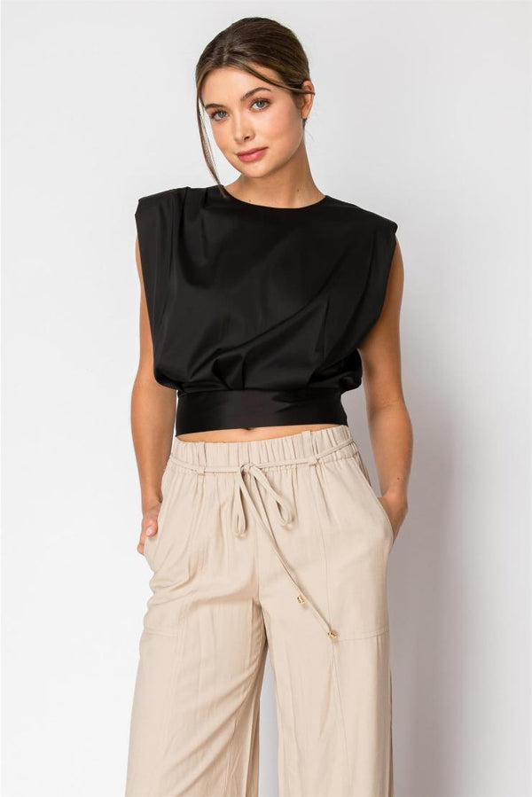 Ari Satin Back Tie Cropped Blouse