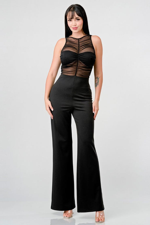 Ryann Sheer Ruched Bodice Jumpsuit