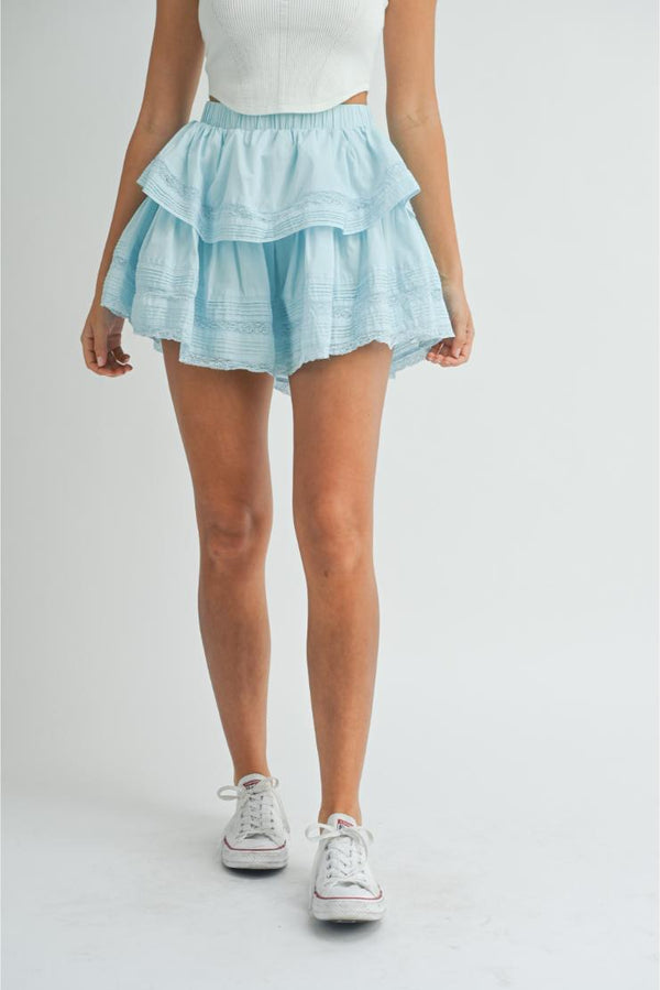 Priscilla Ruffle Lace Mini Skirt - Light Blue