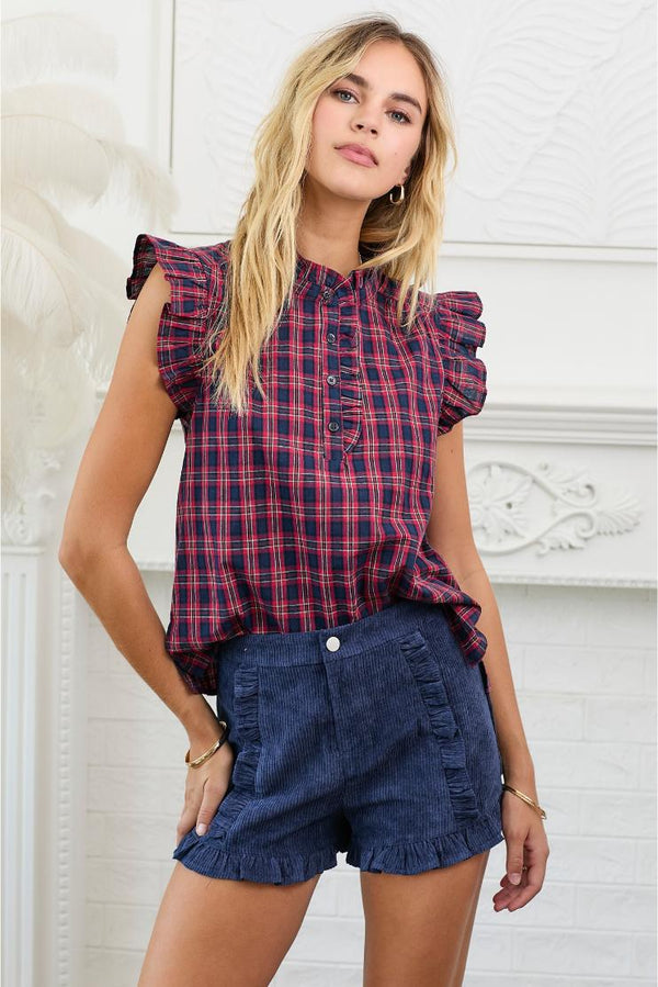 Annie Plaid Ruffled Cap Sleeve Top