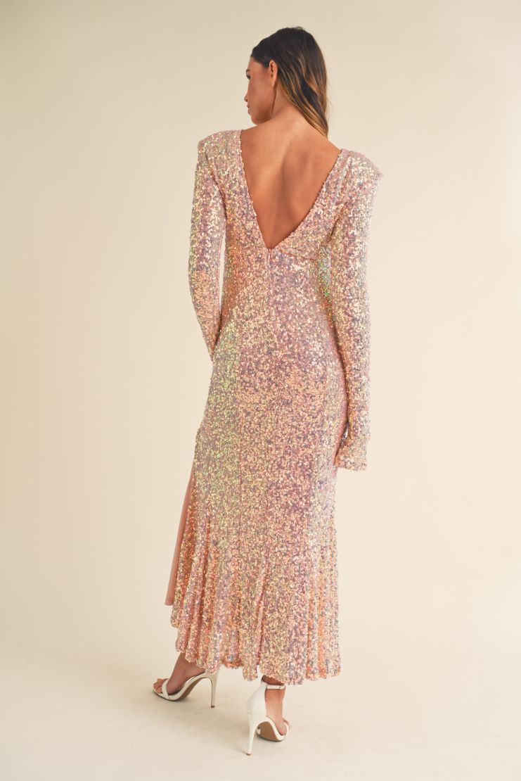 Mariah Sequin Long Sleeve Maxi Dress - Blush – Pippa & Pearl