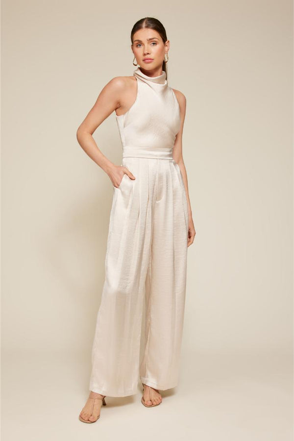 Cherie Pleated Satin Halter & Trousers (Sold Separately) - Champagne