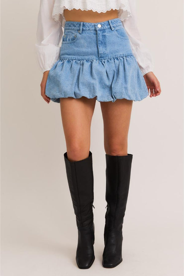 Miley Denim Puff Hem Mini Skirt