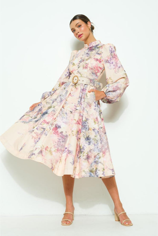 PRE-ORDER ONLY! Juliet Button Up Midi Dress - Purple Florals