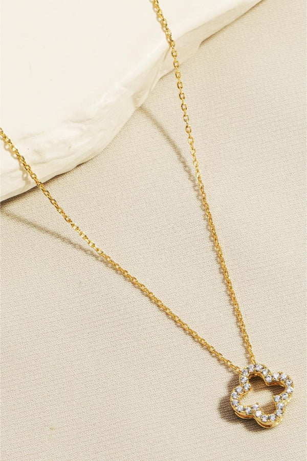 Gold Rhinestone Clover Pendant Necklace