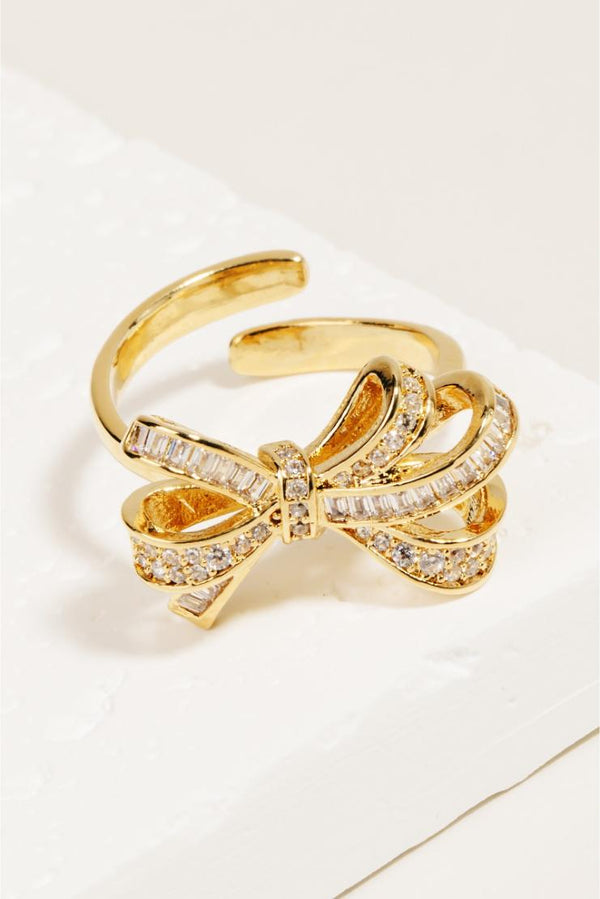 Gold Rhinestone Bow Ring