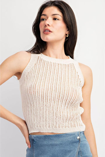 Millie Open Knit Sleeveless Top - Ivory