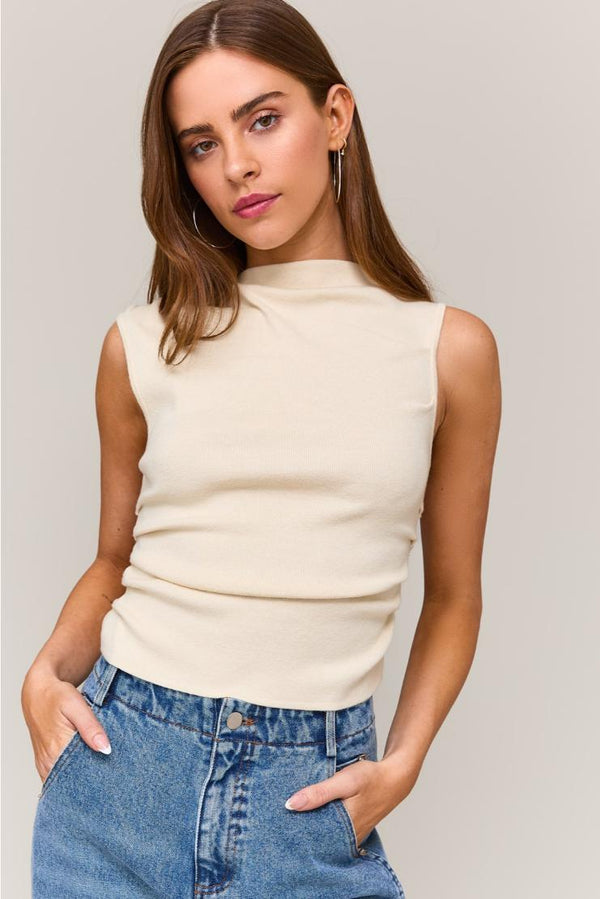 Ivory Ribbed Asymmetrical Sweater Top