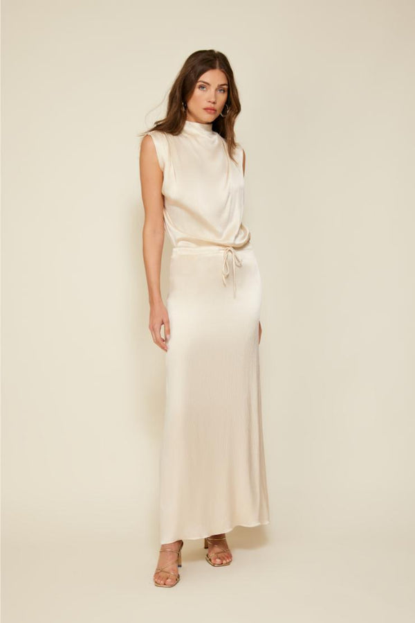 Renee Satin Drawstring Maxi Skirt & Mock Neck Top ( Sold Separately) - Ivory