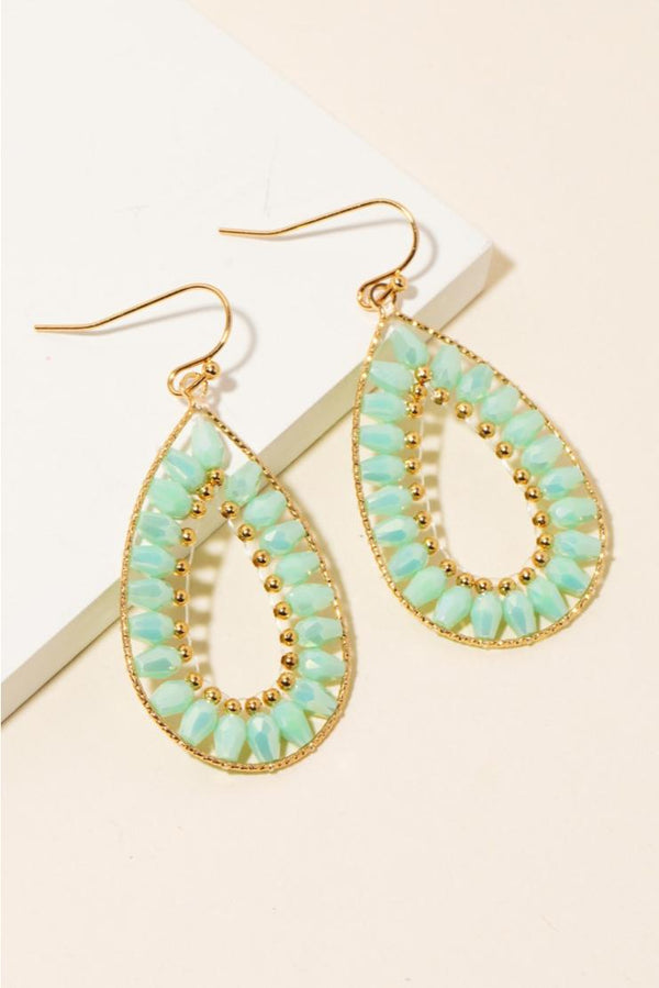 Beaded Tear Dangle Hook Earrings - Mint