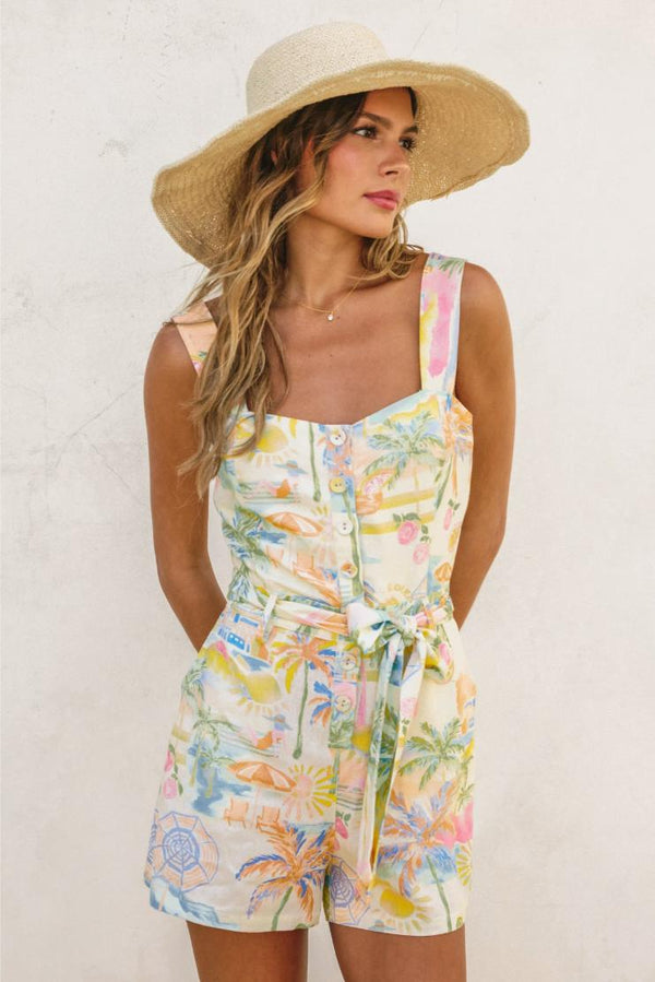 Tina Tropical Print Sweetheart Romper