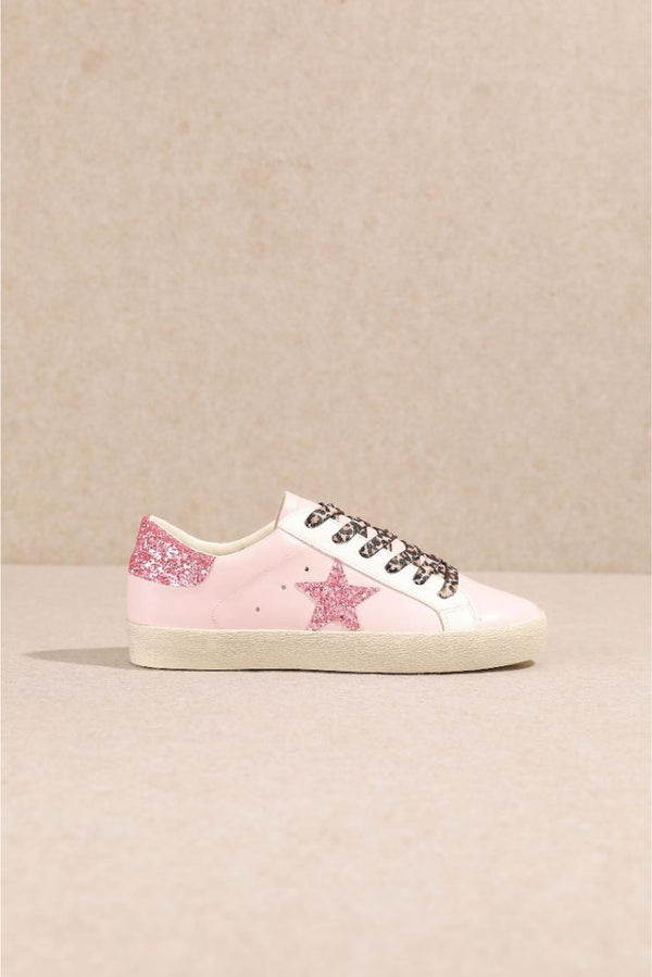 Phoebe Pink Glitter Star Leather Sneakers