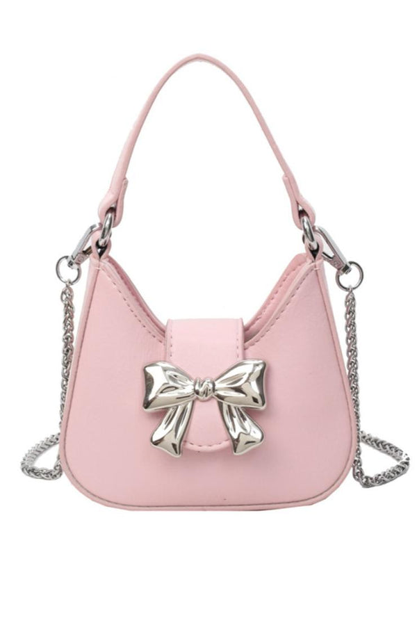 Silver Bow Shoulder Bag - Pink