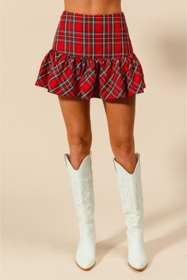 Santa Baby Plaid Ruffle Mini Skirt