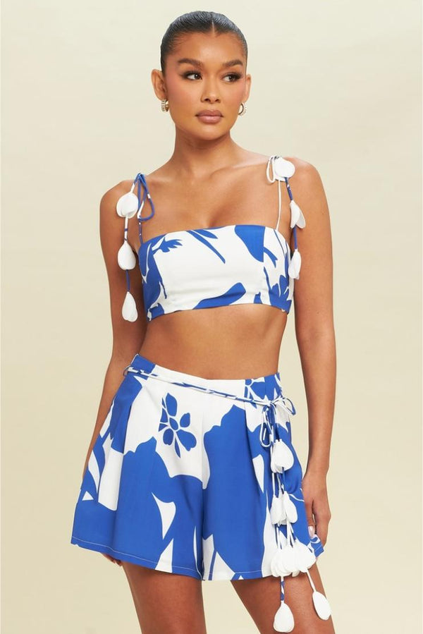 Riley Tropical Set (Sold Separately) - Royal Blue + White Abstract Print