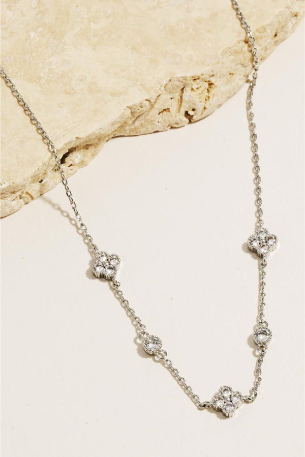 Dainty Chain Clover Charm Necklace - Silver