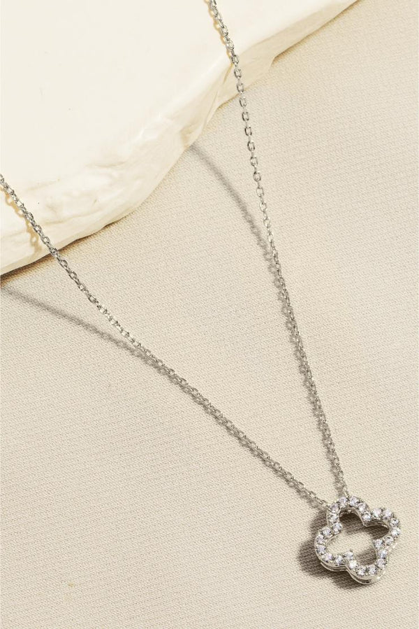 Silver Rhinestone Clover Pendant Necklace