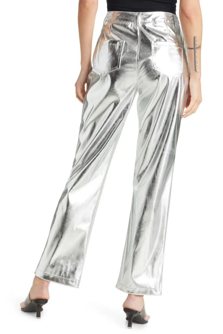 Michelle Keegan Metallic Straight Trousers - Silver | very.co.uk