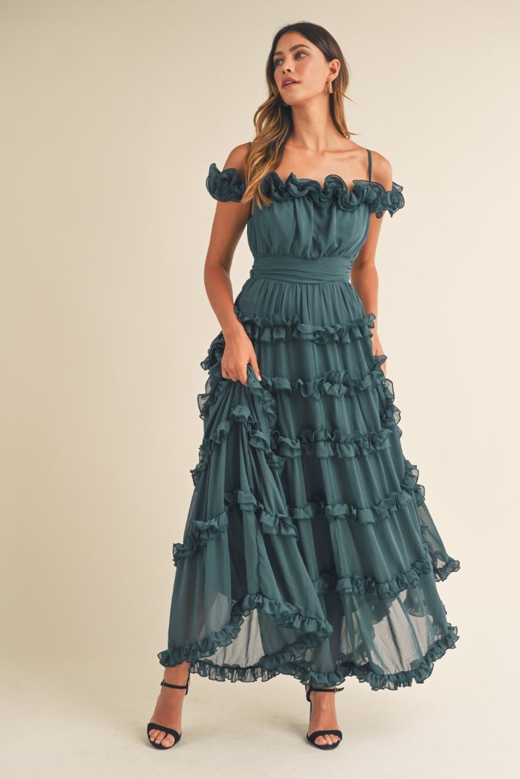 Leylani Ruffle Tiered Maxi Dress - Teal – Pippa & Pearl