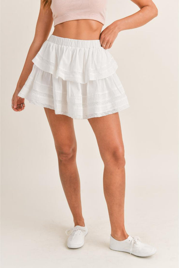 Priscilla Ruffle Lace Mini Skirt - White