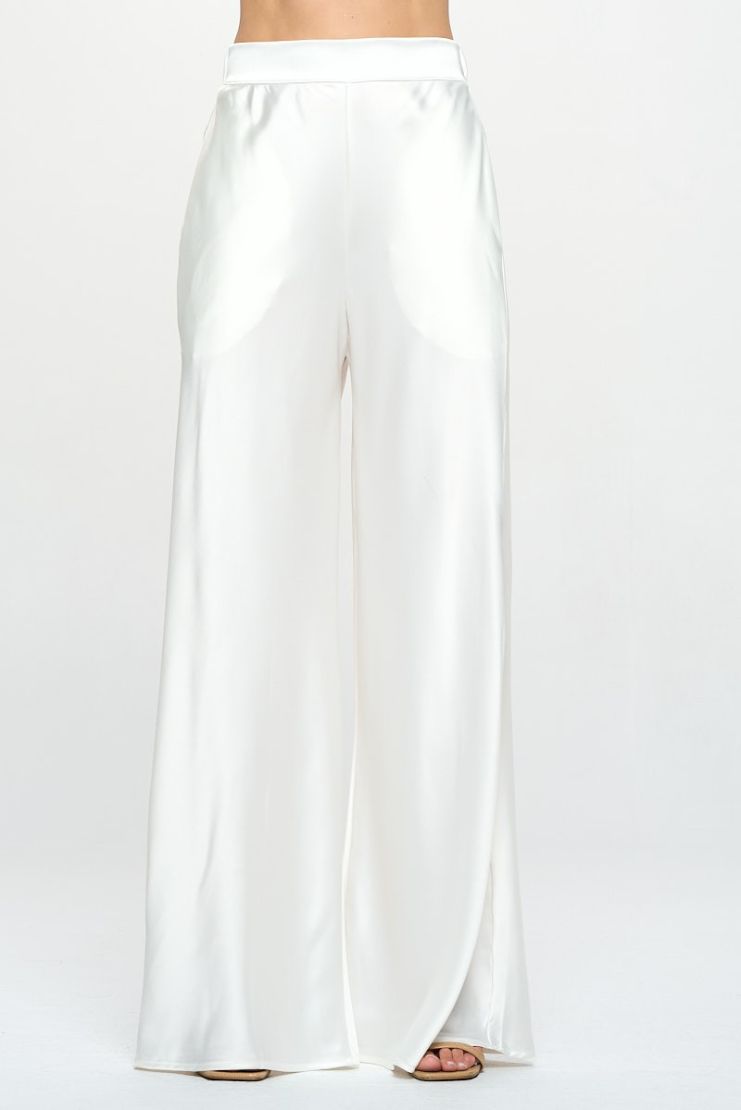 Satin High Rise Wide Leg Trousers - White | AVENUE No.29 | Wolf & Badger