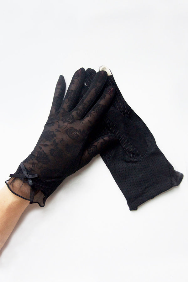 “Rosey Lace” Tea Time Non-Slip Gloves - Black