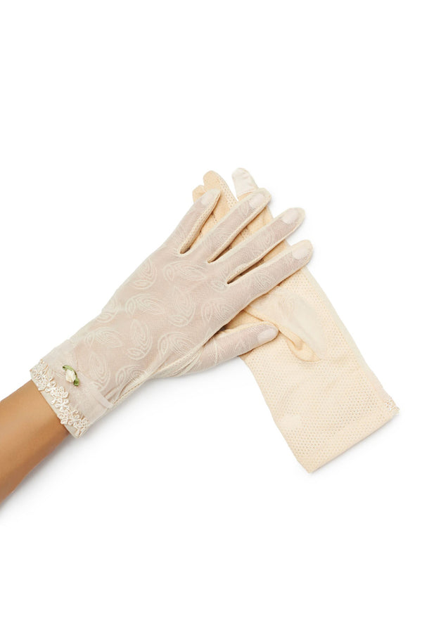 Emmie Rose Sheer Tea Time Gloves - Ivory Roses