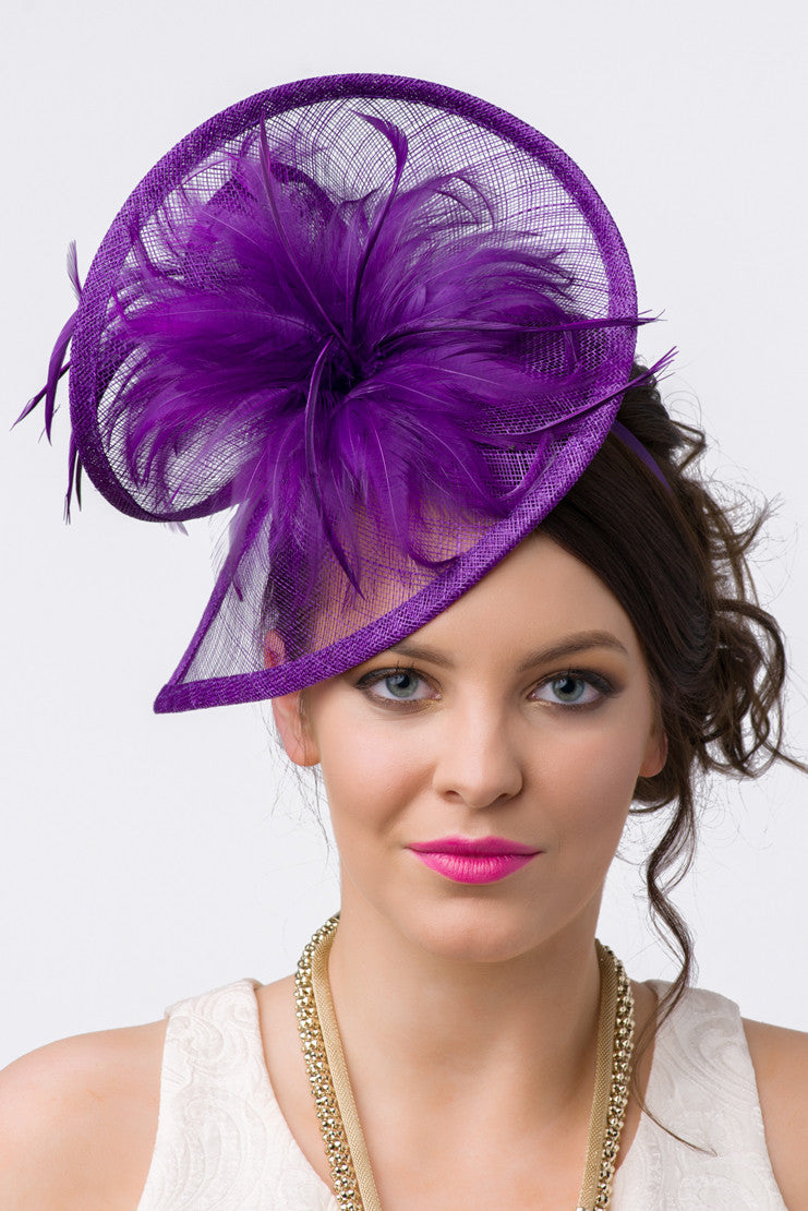 Purple, Cadbury purple, Fascinator, fascinators, Fascinator hat, hat, hatinator, wedding, ascot, races, authentic derby, wedding hat, derby hat, comb